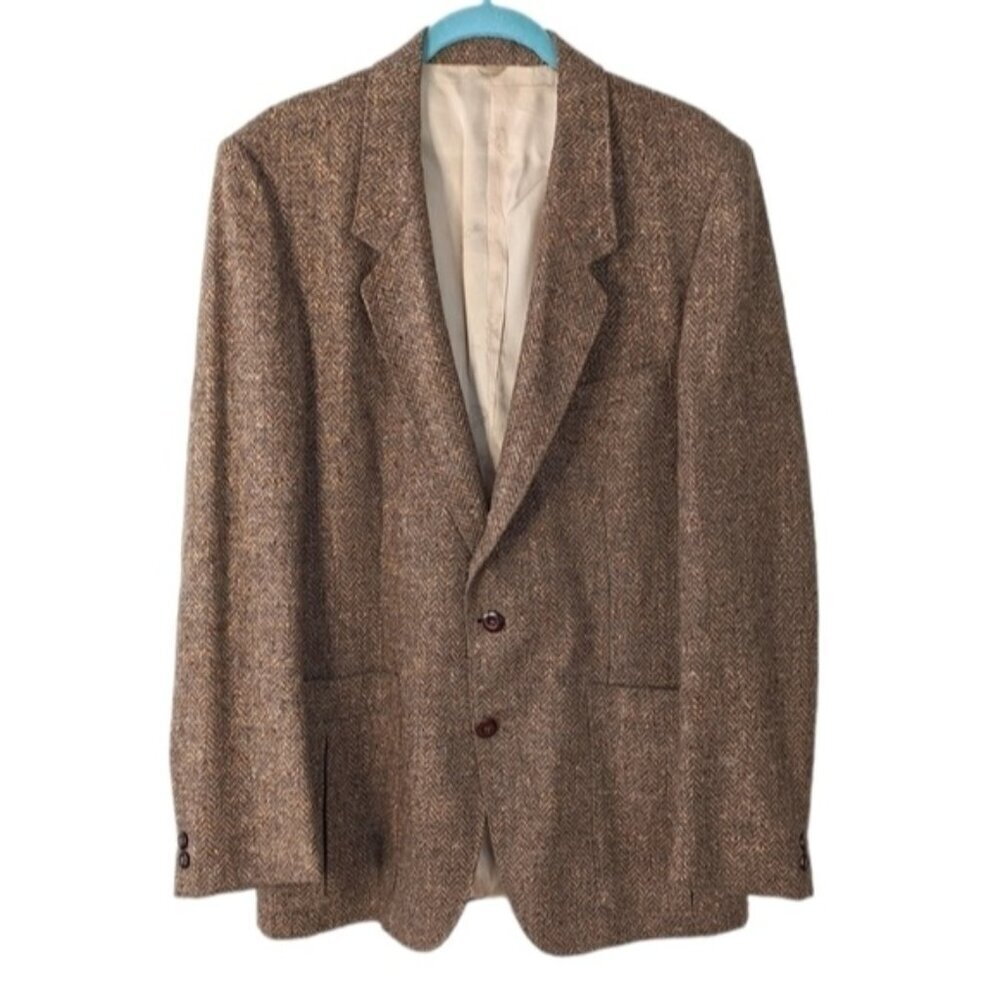 VINTAGE Jordache Herringbone micro check wool silk blazer jacket coat Small